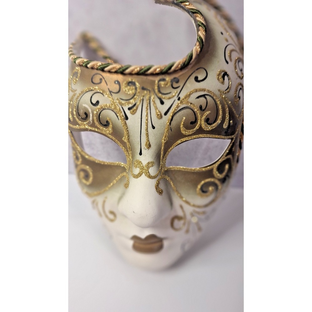 Papier-Mâché Decorative Mask,Venetian-Style Masquerade Maskwith Gold and Cream - Picture 2 of 6